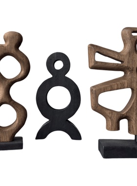 侘寂风实木异形几何桌面装饰摆件