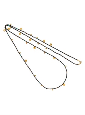 长款圆片黑色串珠项链女