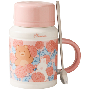 高颜值陶瓷杯带盖勺可爱女生水壶大容量马克杯子办公室咖啡早餐杯