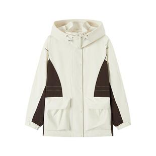 防护外套|森马外套女中长款拼色三防防风秋潮酷宽松连帽上衣户外