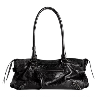 【公子雯】机车包2025新款复古铆钉高级感油腊牛皮单肩腋下手提包