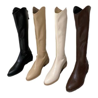 加绒高筒靴尖头骑士靴
