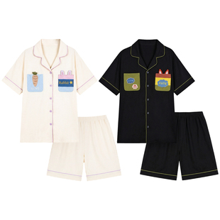 伊柔情【凉感型】情侣睡衣夏季莫代尔棉短袖女可外穿男卡通家居服