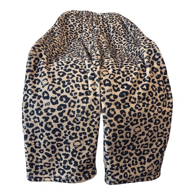 高个子加长版加厚豹纹法兰绒睡裤女秋冬休闲保暖可外穿珊瑚裤子女