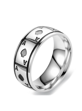 钛钢材质内圈刻字黑桃A戒指男