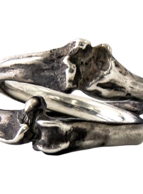 WM风格纯925银个性骨头交叉戒指