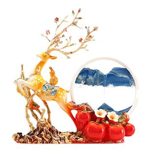 乔迁之喜新居礼品搬家轻奢高档流沙画鹿摆件家居新房子客厅装饰品