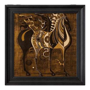 油画玄关复古美式中古风茶室骏马手绘抽象挂画客厅装饰画马到成功