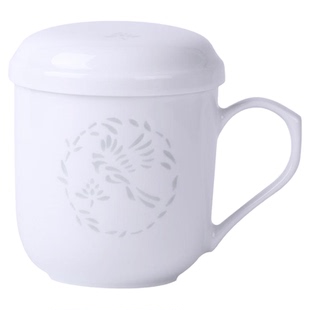 景德镇陶瓷茶杯过滤杯玲珑办公杯双层同心杯茶水分离过滤茶杯带盖