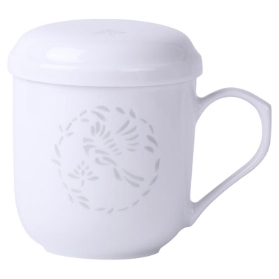 景辰景德镇过滤玲珑双层带盖茶杯