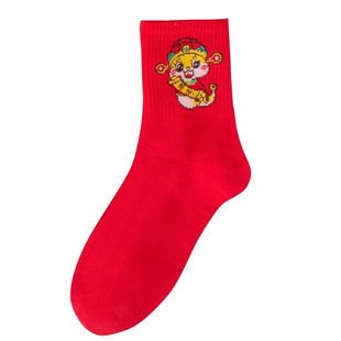 儿童红色袜子过年男童女童秋冬款中筒可爱卡通新年小孩马年红袜子