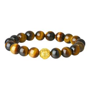 周大生足金虎眼石男士手串黄金黑曜石檀香紫檀手链转运珠新年礼物