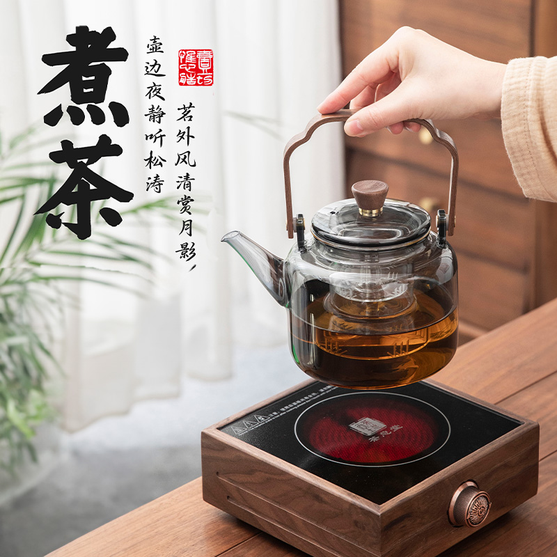 电陶炉煮茶壶2024电热一体新款高硼硅玻璃耐高温烧水泡茶专用器具