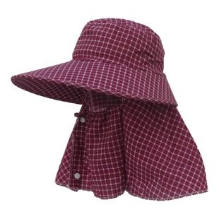 钓鱼帽大沿防晒帽遮脸护颈太阳帽户外格子凉帽采茶帽骑车行遮阳帽