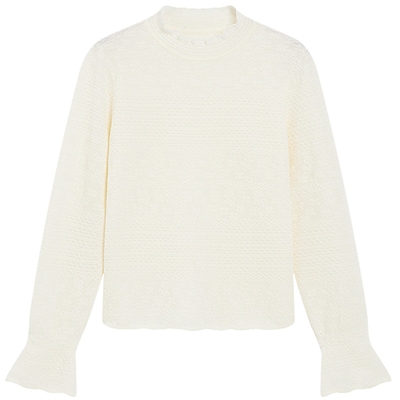 KBNE法式木耳边立领提花针织衫女2026春季新款蕾丝打底衫内搭上衣