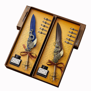 欧式复古羽毛笔钢笔文具礼盒套装手办送男生高颜值蘸水实用笔金榜题名毕业季生日礼物圣诞节礼物