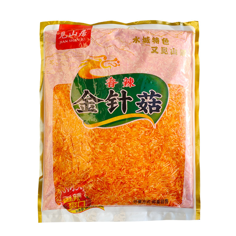 见山居香辣红油金针菇开胃下饭菜即食蘑菇咸菜餐饮商用5斤大袋装