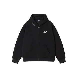 FORNINES刺绣连帽拉链开衫加绒卫衣男女潮牌秋冬重磅休闲加厚外套