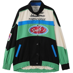 URLAZH有兰秋季新款复古学院风拼色宽松机能风常青藤风衣外套女