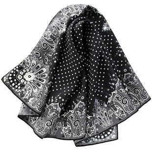 民族风黑色点点真丝小方巾男女衬衫装饰领巾桑蚕丝斜纹绸丝巾围巾