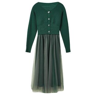 秋水伊人针织衫吊带网纱裙秋冬时尚套装2026春季新款女百搭两件套