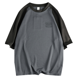 夏季新款美式运动插肩袖撞色t恤男 速干宽松篮球训练投篮服短袖