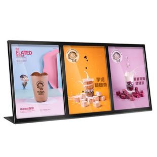 不锈钢金属三连体台卡展示牌a4桌面立牌桌牌奶茶店饮品菜单广告牌两联吧台点餐牌台签水牌亚克力价格牌展示架