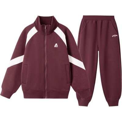 安奈儿童装男童女童外套套装秋运动休闲保暖弹力拼接