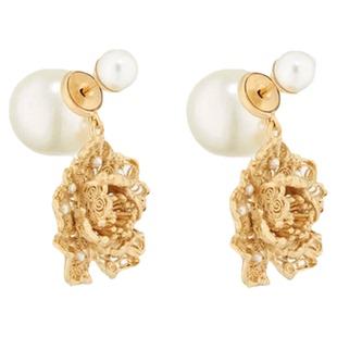 奥米迪奥D家牡丹立体大小珍珠耳环2026新款金色吊坠气质高级耳钉