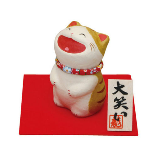 日本京都手工和纸龙虎作 招财招福大笑猫办公室车载摆设生日礼物