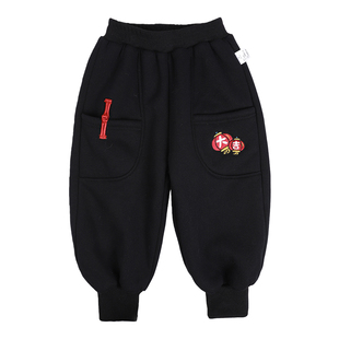 男童拜年服裤子冬季加绒加厚儿童过年喜庆衣服男孩新年一体绒卫裤