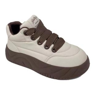 厚底休闲鞋女2025年冬季新款加绒二棉韩范真皮面包鞋小个子松糕鞋