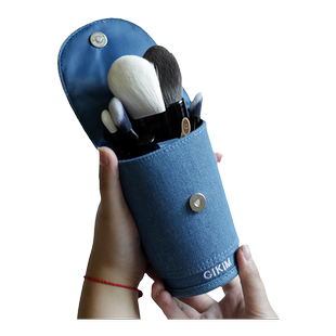 吉奇木立式化妆刷包伸缩便携ins风牛仔收纳袋化妆刷包卷袋收纳包