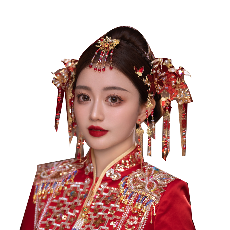 红色秀禾服眉心坠头饰套装