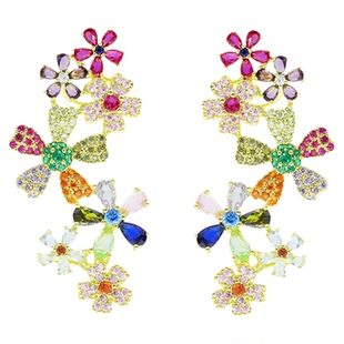 「百花齐放」彩色花朵精致锆石耳环蚊香盘耳夹无耳洞爆款耳钉耳饰