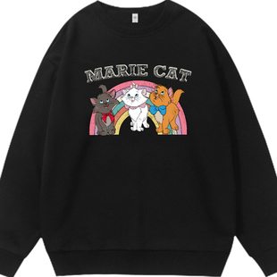 周雨彤明星同款字母黑色圆领卫衣女春秋加绒设计感小众宽松上衣潮