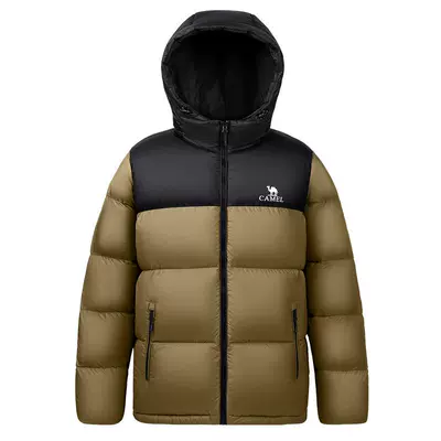 骆驼男装秋冬黑色加厚保暖鸭绒短款面包服男女同款防水羽绒服外套