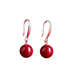 庆祥泰朱砂耳环正品官方旗舰店女s925纯银新年本命年红色耳钉耳饰
