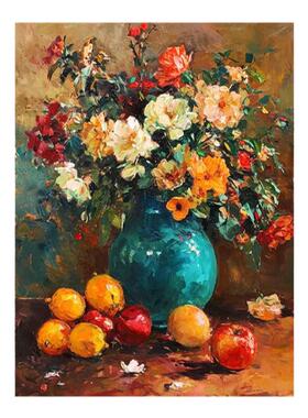 diy手绘数字油画复古繁花装饰画
