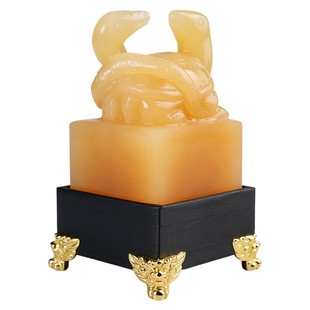 天然米黄玉玄武印章摆件 龟蛇镇宅招财旺风水办公室玄关玉玺摆设