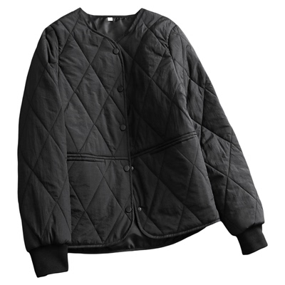 百搭菱形绗缝圆领薄款宽松棉衣女