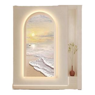 奶油风进门玄关装饰画温馨治愈系过道走廊挂画海浪风景客厅发光画