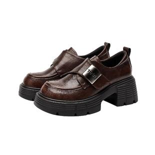 达芙妮厚底乐福鞋女真皮黑色小皮鞋2025秋季爆款潮流女鞋增高单鞋