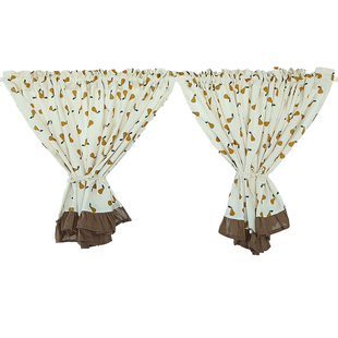 美式窗帘半帘复古乡村水果元素卡其梨免打孔门帘韩式粘贴魔术贴定