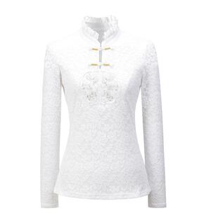 妮丝轩纺新中式加绒蕾丝打底衫2025新款秋冬长袖加厚国风遮肚上衣