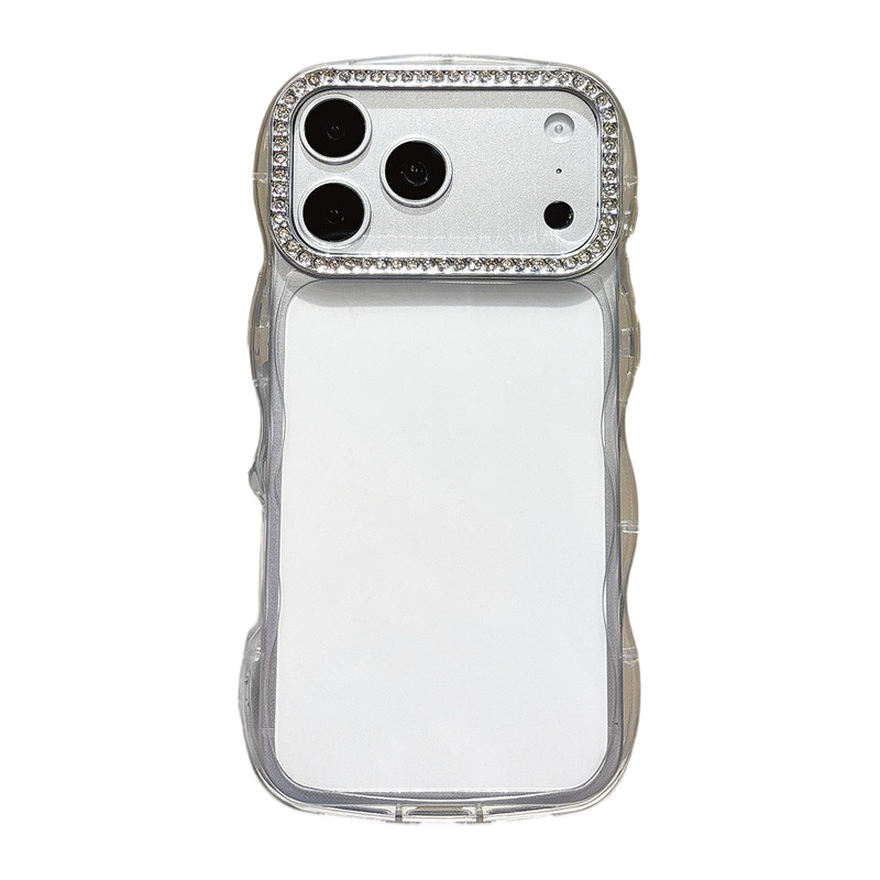 透明水波纹手机壳钻石装饰镜头保护套轻奢高级感适用于苹果iPhone17 16 15 14 13手机