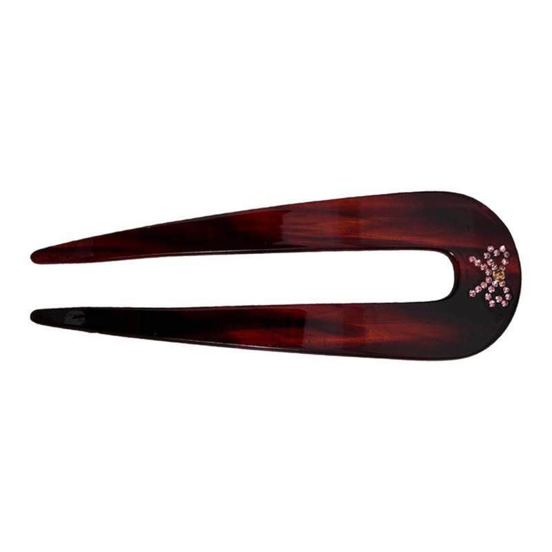 新中式粉钻蝴蝶结U型发钗