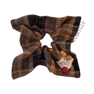 韩版发饰ins风头饰秋冬新款饰品头绳方巾发绳可爱格子大肠发圈毛