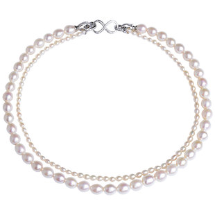 BRI.R/佰色传情7.5-8.5mm淡水珍珠S925银双层大小珠项链锁骨链