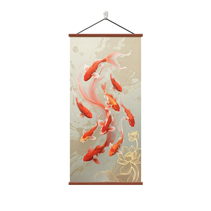 鸿运锦鲤九鱼图装饰画客厅玄关画